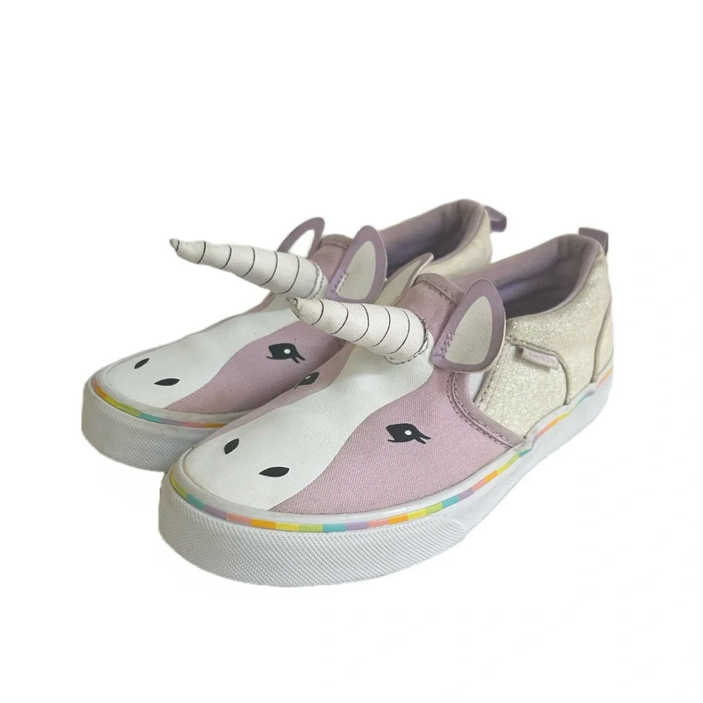 Vans Slip-On Asher Unicorn Shoes Glitter Horn  Purple‎ Girls Missy Size 3